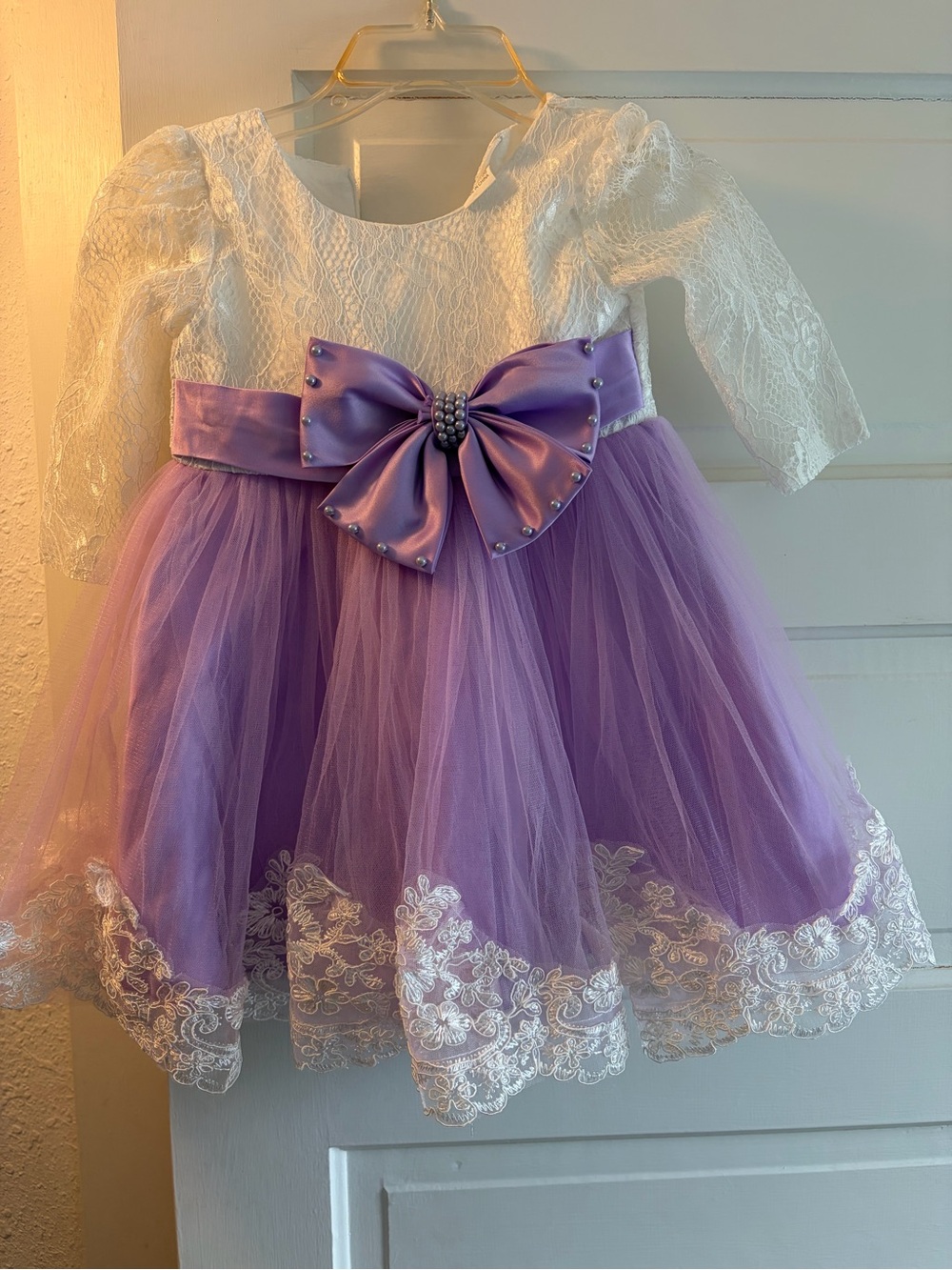 White & Lavender Tulle Bow Party Dress for Girls